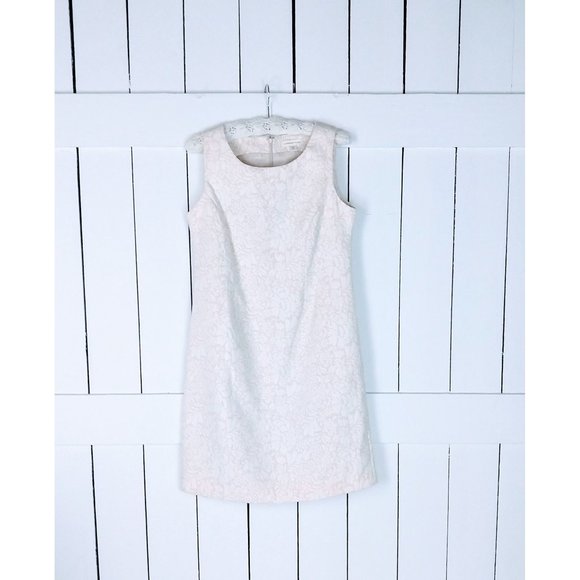 Vintage 90s ivory tapestry floral knee length sleeveless cocktail dress - Picture 1 of 3